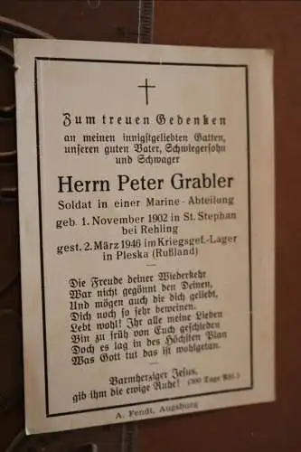 altes Sterbebildchen Marine-Infanterie ?  gestorben im Lager Pleska 1946