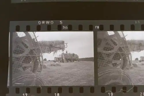 vier tolle alte Negative - Landwirte mit Traktor bei der Heuernte