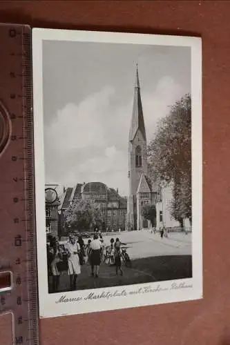 tolle alte Karte - Marne - Marner Marktplatz mit Kirche und Rathaus  1951