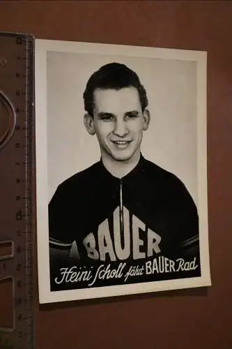 tolle alte Fotokarte - Heini Scholl fährt Bauer Rad - Radrennfahrer 50-60er Jahr