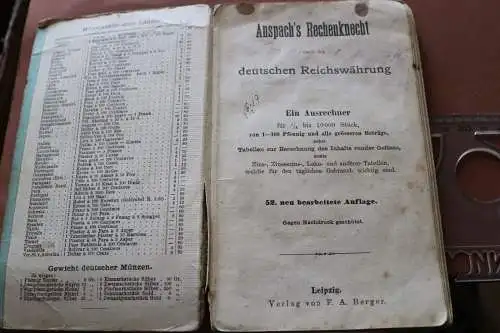 Altes Buch Anspach´s Rechenknecht nach der deutschen Reichswährung 1910-20 ??