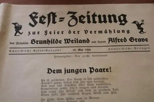 tolle alte Hochzeits Fest-Zeitung -  1934