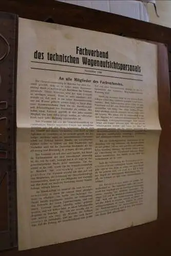 tolles altes Mitteilungsblatt - Fachverband techn. Wagenaufsichtspersonals 1928