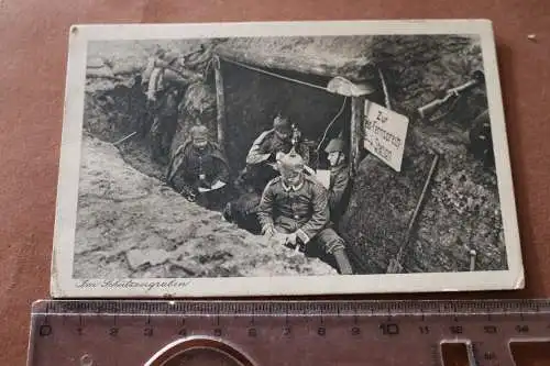 alte Karte - Soldaten im Schützengraben - Schild Feldfernsprechstation 1916