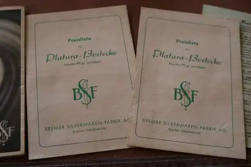 tolles altes Werbeblatt und Preisliste Platura-Besteck - Bremer Silberwaren 1951