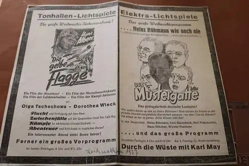 tolles altes Blatt mit Filmvorstellungen Weichnachten 1937 - Rühmann - Albers