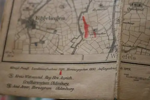 Tolle alte Landkarte Raum Hohenkirchen , Tettens Wattewarden 1918