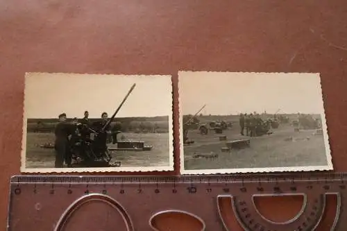 zwei tolle alte Fotos  - Soldaten Flak Abteilung, drei Abschussringe 