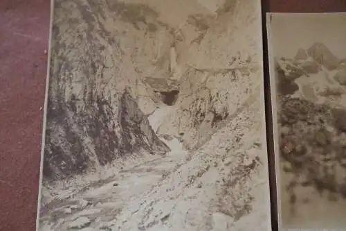 zwei tolle alte Fotos - Gebirge und Höhle ?? in einer Schlucht 1910-20