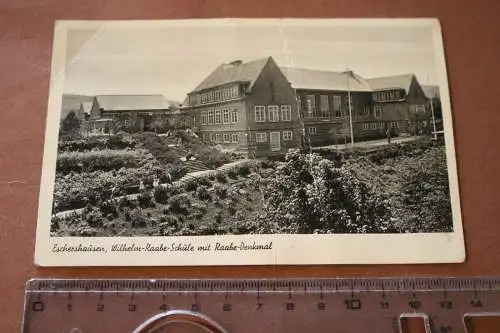 tolle alte Karte - Eschershausen Wilhelm Raabe Schule mit Raabe-Denkmal 
