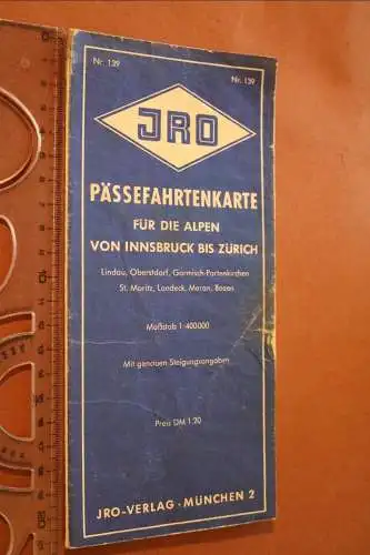 alte JRO Pässefahrtenkarte für die Alpen - Innsbruck bis Zürich - 60-70er Jahre?