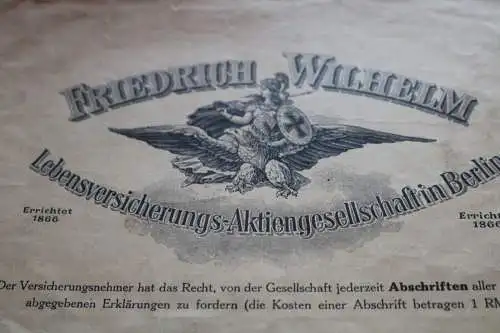 alter Papierumschlag - Friedrich Wilhelm Lebensversicherungs AG Berlin 1910-20 ?