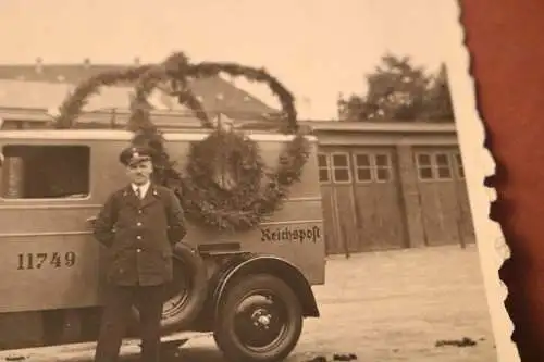 tolles altes Foto - Geschmücktes Postauto der Reichspost - 20-30er Jahre 