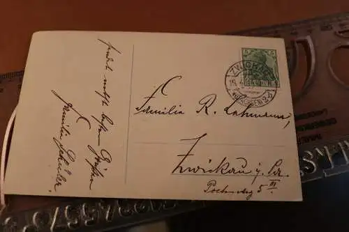 tolle alte Karte - Mädchen kariertes Kleid - erster Schulgang 1914