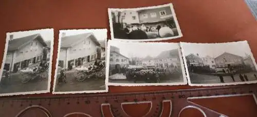 fünf tolle alte Fotos  Festumzug - Ort ??? Bäckerei Strater, Geschäft Max Klein 