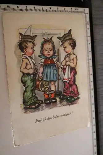 Tolle alte Karte -  Darf ich den Salon reinigen ? Künstlerkarte ?? 50-60er Jahre