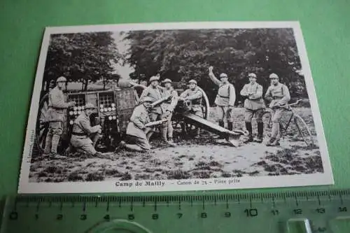 tolle alte Karte - franz. Soldaten Camp de Mailly -75mm Geschütz  - Frankreich 