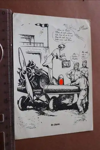 alte Karte - Karikatur Luftwaffe - Die Pilotin mit Taube 