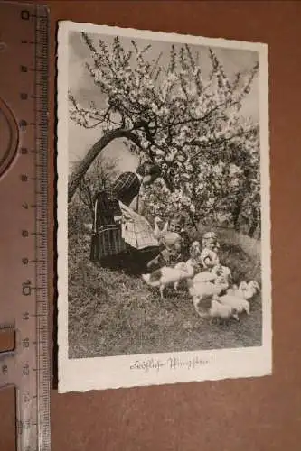 Tolle alte Pfingstlkarte - Mutter mit Kinder und Gänseküken 1941