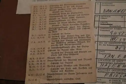 Alte Papiere eines deutschen Gefangenen Personalkarte, Entlassungsschein 1945 us