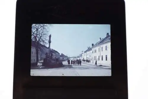 tolles altes Farbdia - 30-40er Jahre - Strassenzug - Mariensäule, Hotel zum Gold