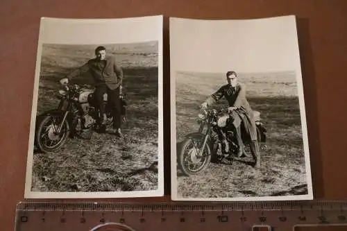 Zwei tolle alte Fotos - Mann mit Oldtimer Motorrad - Marke ?? 60er Jahre ?