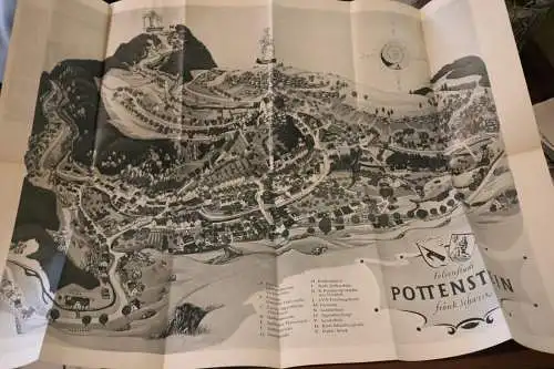 tolle alte Wegekarte und Lageplan - Felsenstadt Pottenstein 1955