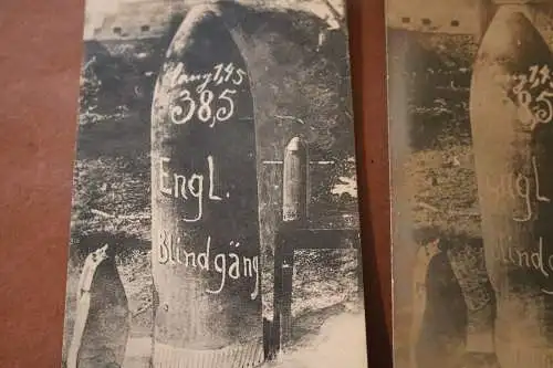 altes Foto und Postkarte - 38,5cm englischer Blindgänger