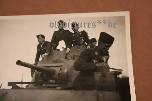 tolles altes Foto - Gruppe Piloten posieren auf einem Panzer - einer mit FFS, EK