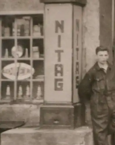 tolles altes Foto Nitag Tankstelle mit Werkstatt - Opel Werbeschild 1939