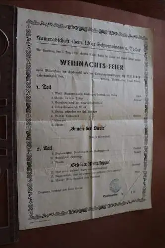 altes Programmblatt - Weihnachtsfeier Kameradschaft 126er Schwenningen 1938