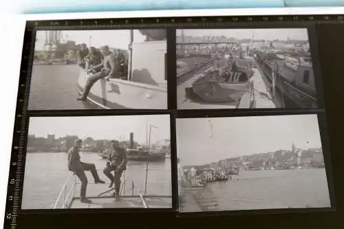 vier tolle alte Negative Soldaten Hafen - Schiffe mit Tarnanstrich Boulogne-sur