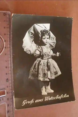 tolle alte Karte  Spielzeugpuppe - Gruß aus Wotschofska HOG - Lübbenau 1969