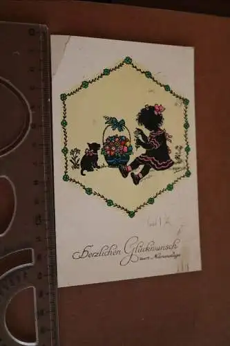 tolle alte Karte  Künstlerkarte - Namenstag Katze Mädchen Sondermarke - Bayern 