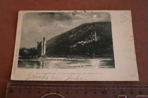 tolle alte Karte  Der Mäusethurm und Ruine Ehrenfels bei Mondschein 1902