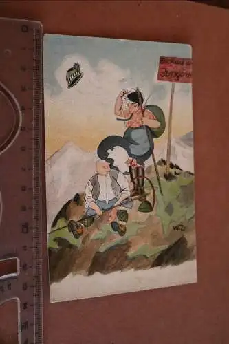 tolle alte Künstlerkarte Karikatur - Blick auf die Jungfrau 1910-30