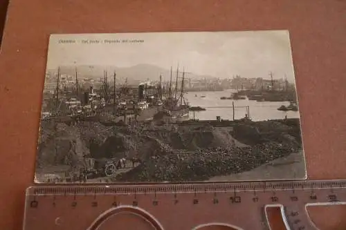 tolle alte Karte Genova - Nel porto- Deposito del carbone - 1924