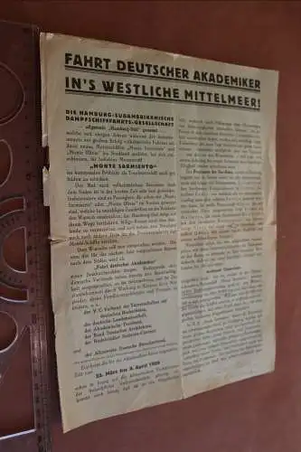 Programmheft ?? Fahrt deuts. Akademiker Mittelmeer 1928 - MS Monte Sarmiento 