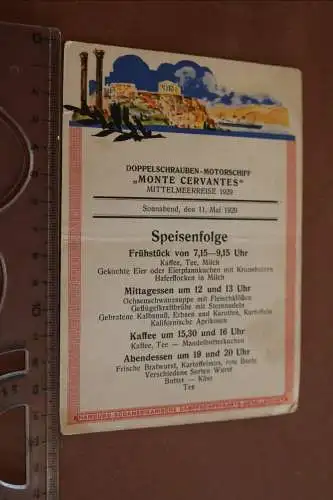 alte Speisekarte MS Monte Cervantes Mittelmeerreise 11. Mai 1929 