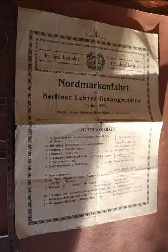 altes Liederblatt - Nordmarkenfahrt der Berliner Lehrer-Gesangsverein 1922