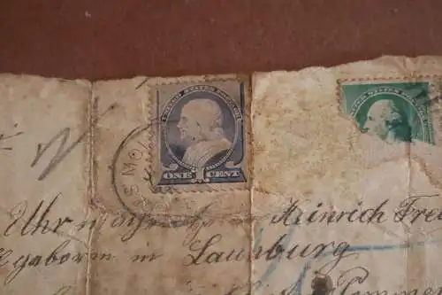 toller alter Rest Briefumschlag mit USA 1887, Benjamin Franklin One Cent 