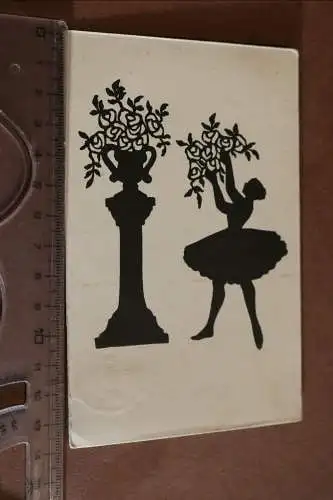 tolle alte Karte -Silhoulette Ballerina mit Blumen 1918