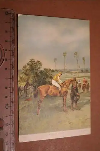 tolle alte Künstlerkarte Rennpferd mit Jockey - Avant le Départ - 1910-30 ??
