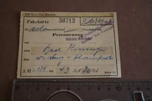 alte Fahrkarte - Bad Kissingen - Würzburg  1941 (1)