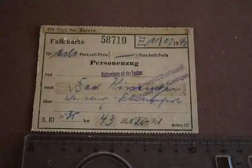 alte Fahrkarte - Rothenburg Tauber - Bad Kissingen   1942