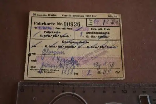 alte Fahrkarte - Übergangskarte Breslau - Berlin  1941