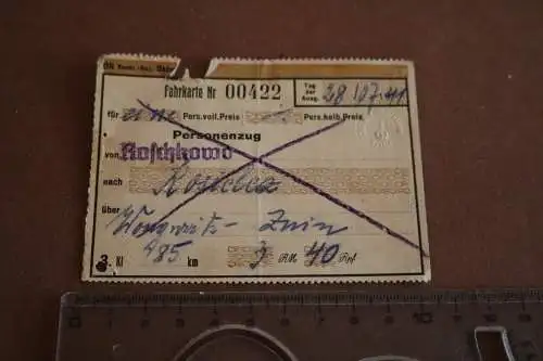 alte Fahrkarte - Roschkowo- Kosielez Schlesien  1941