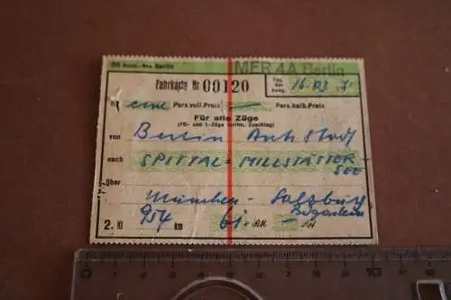 alte Fahrkarte - Berlin - Spittal Millst.  1941