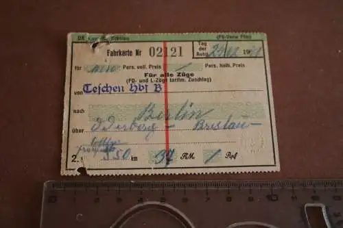 alte Fahrkarte -   Teschen  Schlesien - Berlin   1941