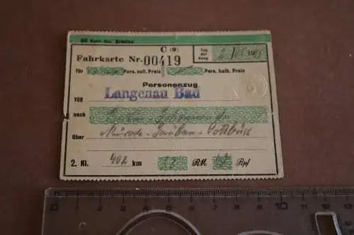 alte Fahrkarte -   Bad Langenau  Schlesien - Berlin   1941